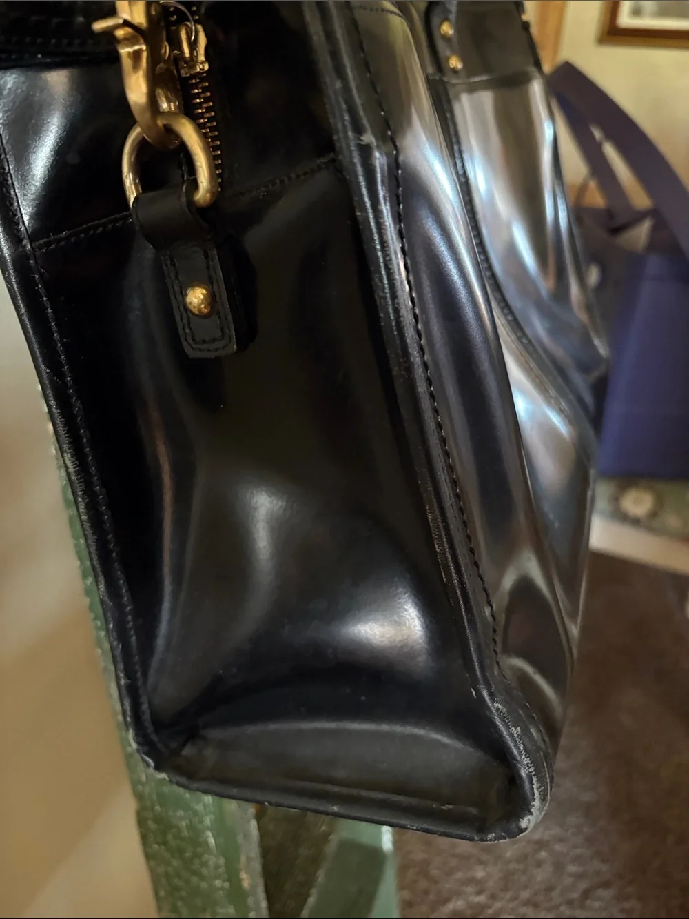 Brahmin Black Leather Briefcase with Gold Hardware